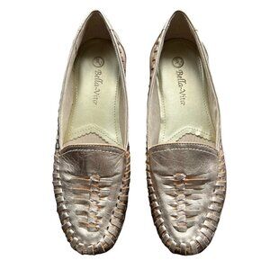 Bella Vita woven leather slip on metallic flats shoes size 8